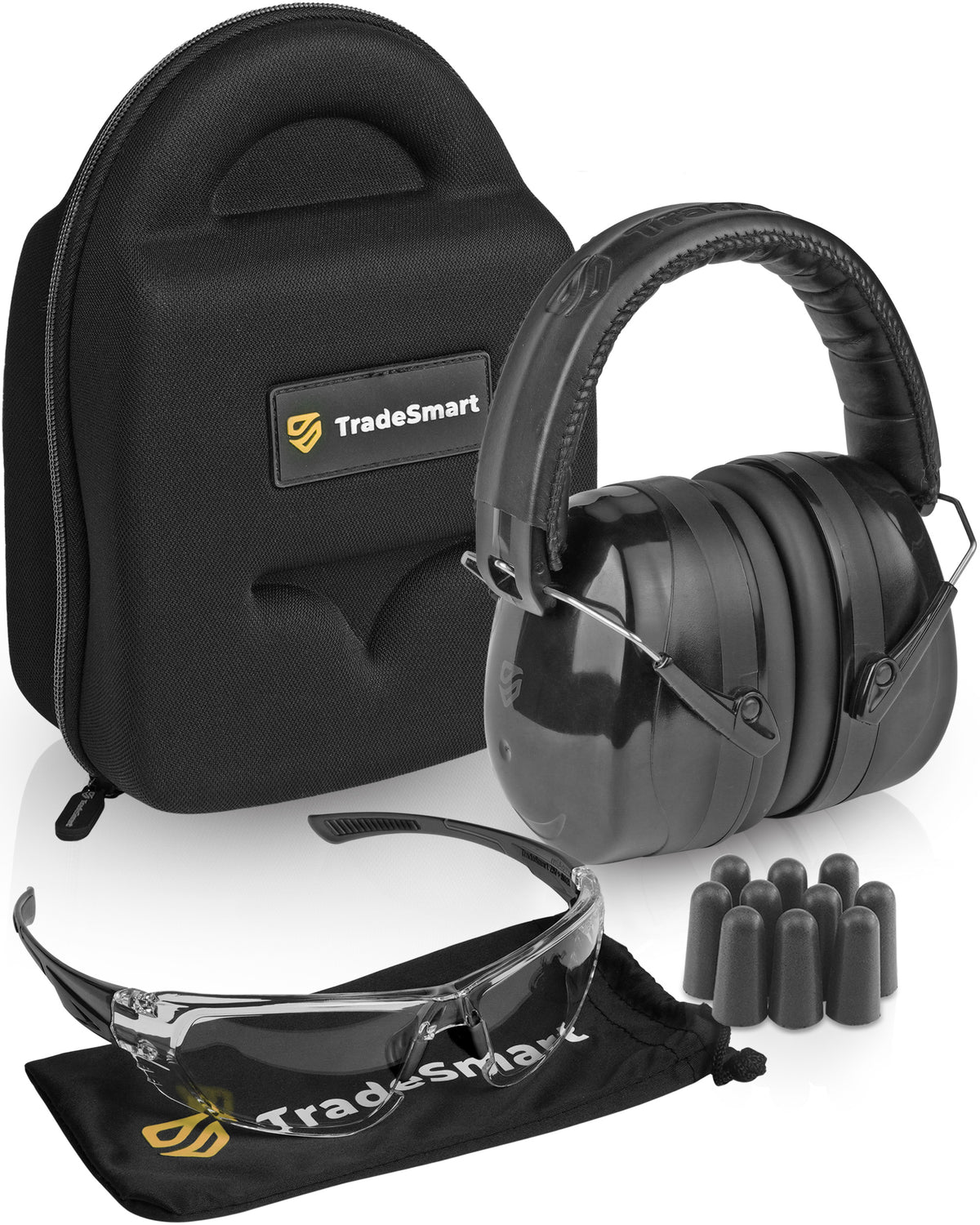 TradeSmart All-in-One Shooting Ear Protection - Comfort+ NRR 28 Earmuffs, Glasses &amp; Earplugs + Carry Case