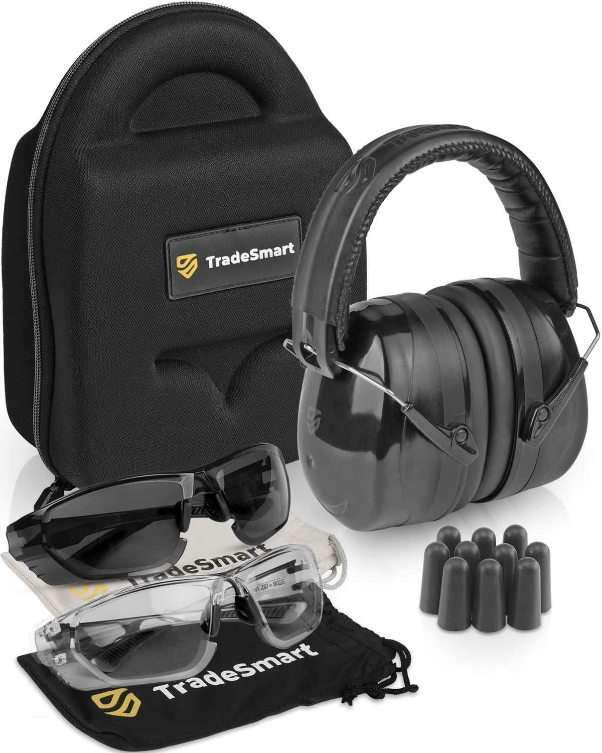 TradeSmart All-in-One Shooting Ear Protection - Comfort+ NRR 28 Earmuffs, Glasses &amp; Earplugs + Carry Case